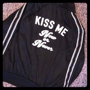 F21 Kiss Me Now or Never Black Track Jacket